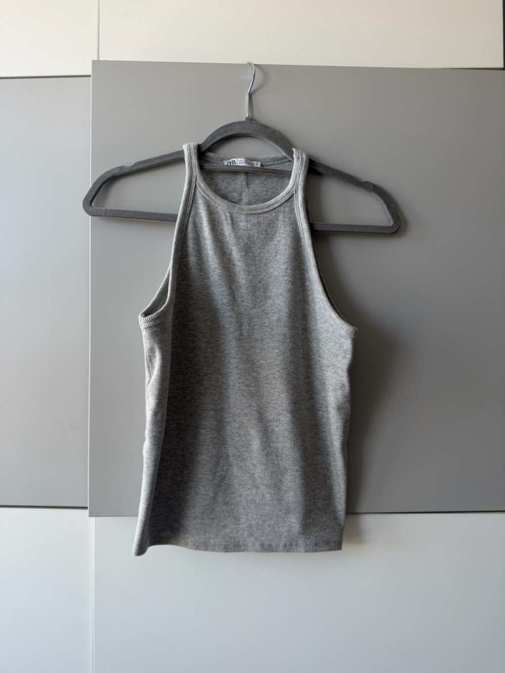 Zara Light Gray Ribbed High Neck Tank